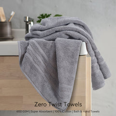 Malako Grey 100% Cotton Zero Twist Towel (600GSM)