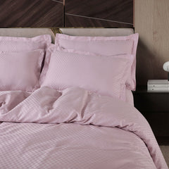 Malako Lyon Jacquard Pink Checks 100% Cotton King Size Bed Sheet with 2 Pillow Covers