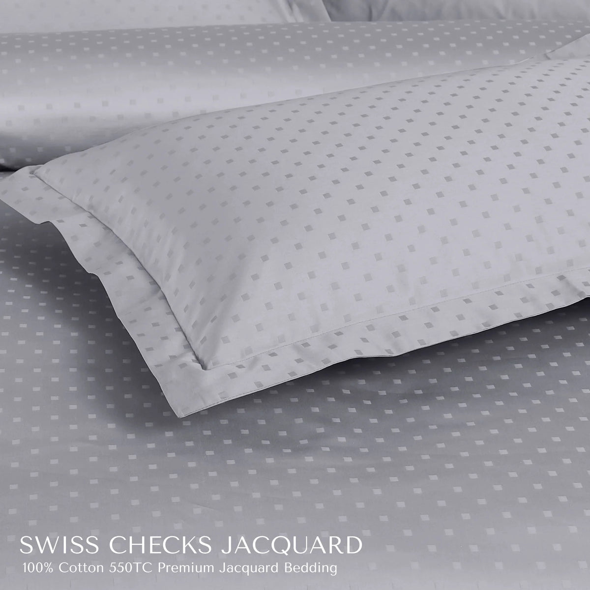 Malako Swiss Checks Jacquard Silver Grey 550 TC 100% Cotton King Size Duvet Cover Set