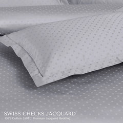 Malako Swiss Checks Jacquard Silver Grey 550 TC 100% Cotton King Size Duvet Cover Set