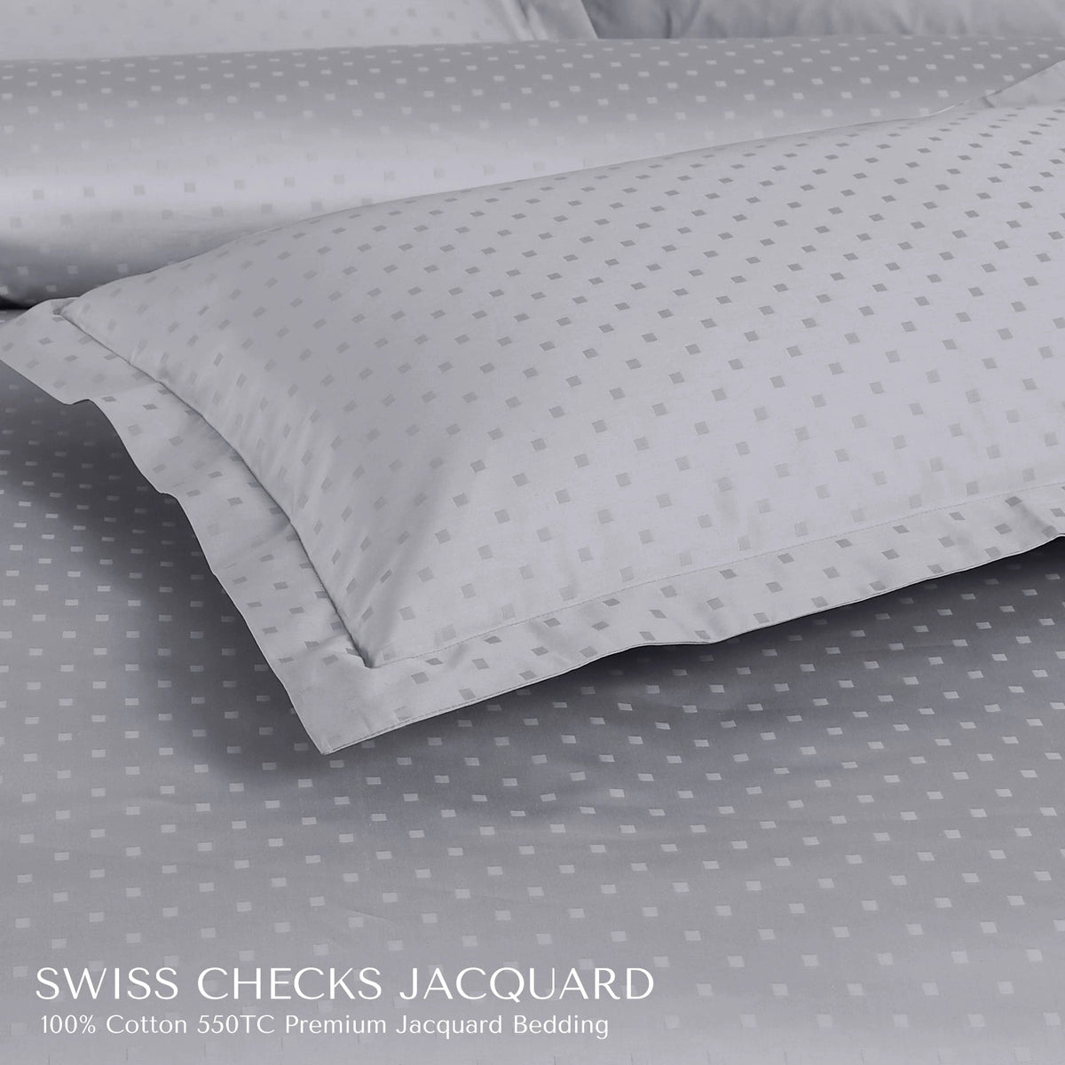 Malako Swiss Checks Jacquard Silver Grey 550 TC 100% Cotton King Size Bedding