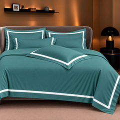 Malako Luxe Striped 550TC Teal Green 100% Cotton Super King Size Duvet Cover Set with Bedsheet and 4 Pillow Covers