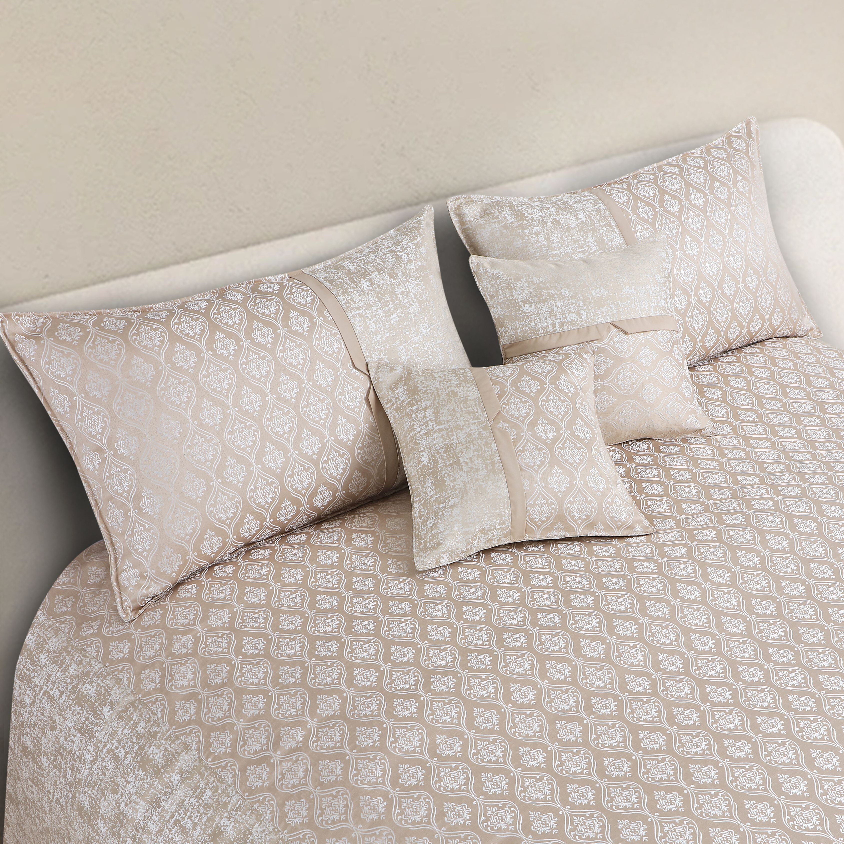 Malako Almond Beige Jacquard King Size 5 Piece Bedspread Set