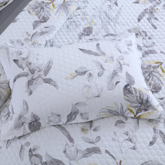 Malako Royale 100% Cotton Milk White Botanic King Size 5 Piece Quilted Bedspread Set