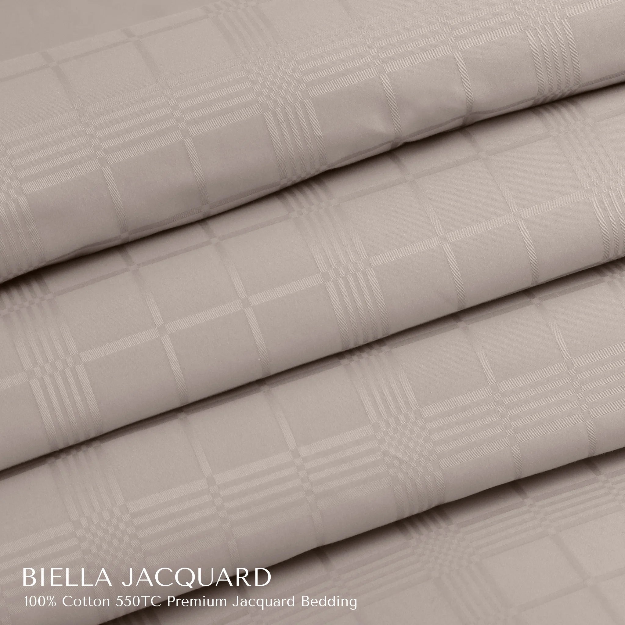Malako Biella Jacquard Beige Checks 550 TC 100% Cotton King Size Bedding