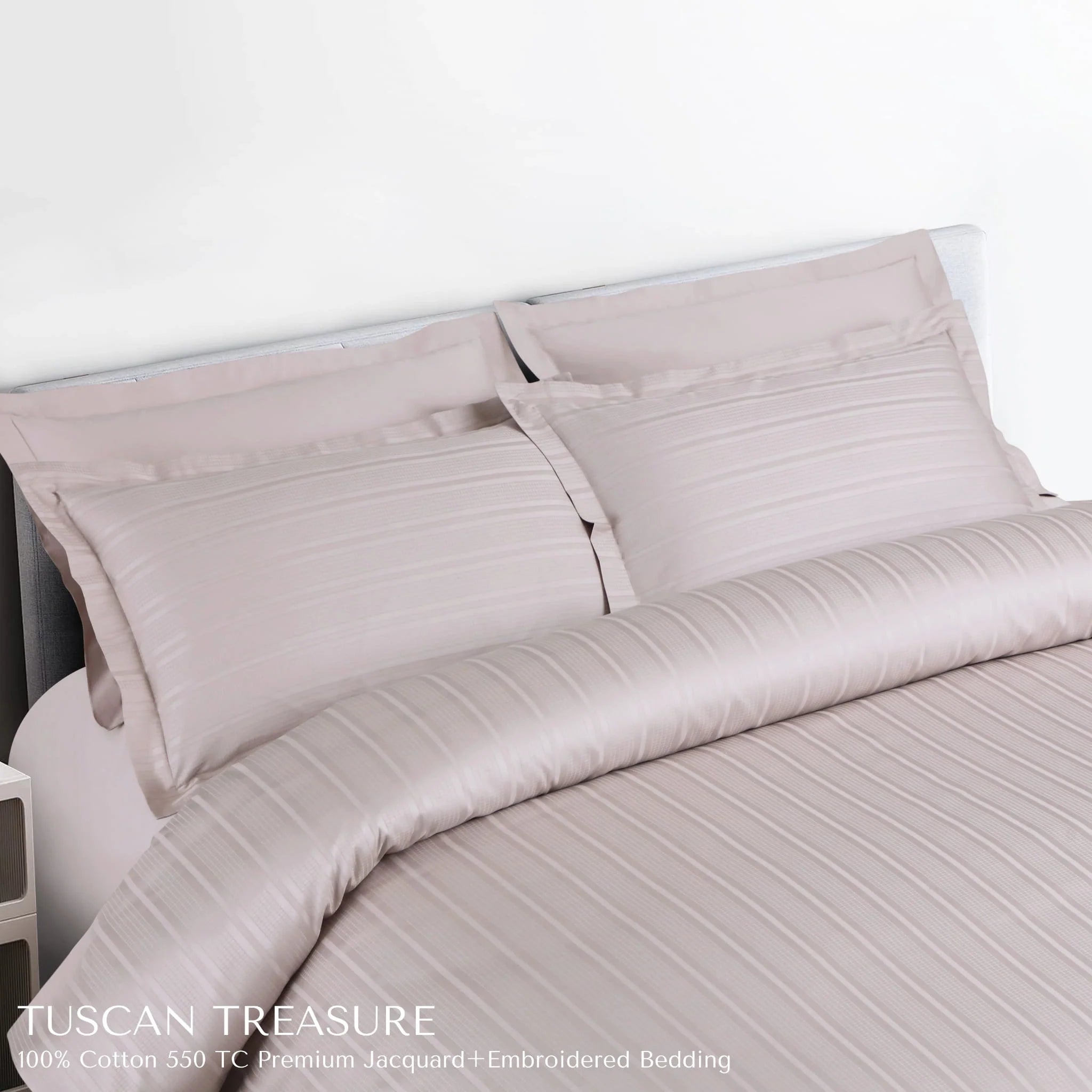 Malako Tuscan Treasure Striped Jacquard Almond Beige 550 TC 100% Cotton King Size Duvet Cover Set