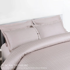 Malako Tuscan Treasure Striped Jacquard Almond Beige 550 TC 100% Cotton King Size Duvet Cover Set