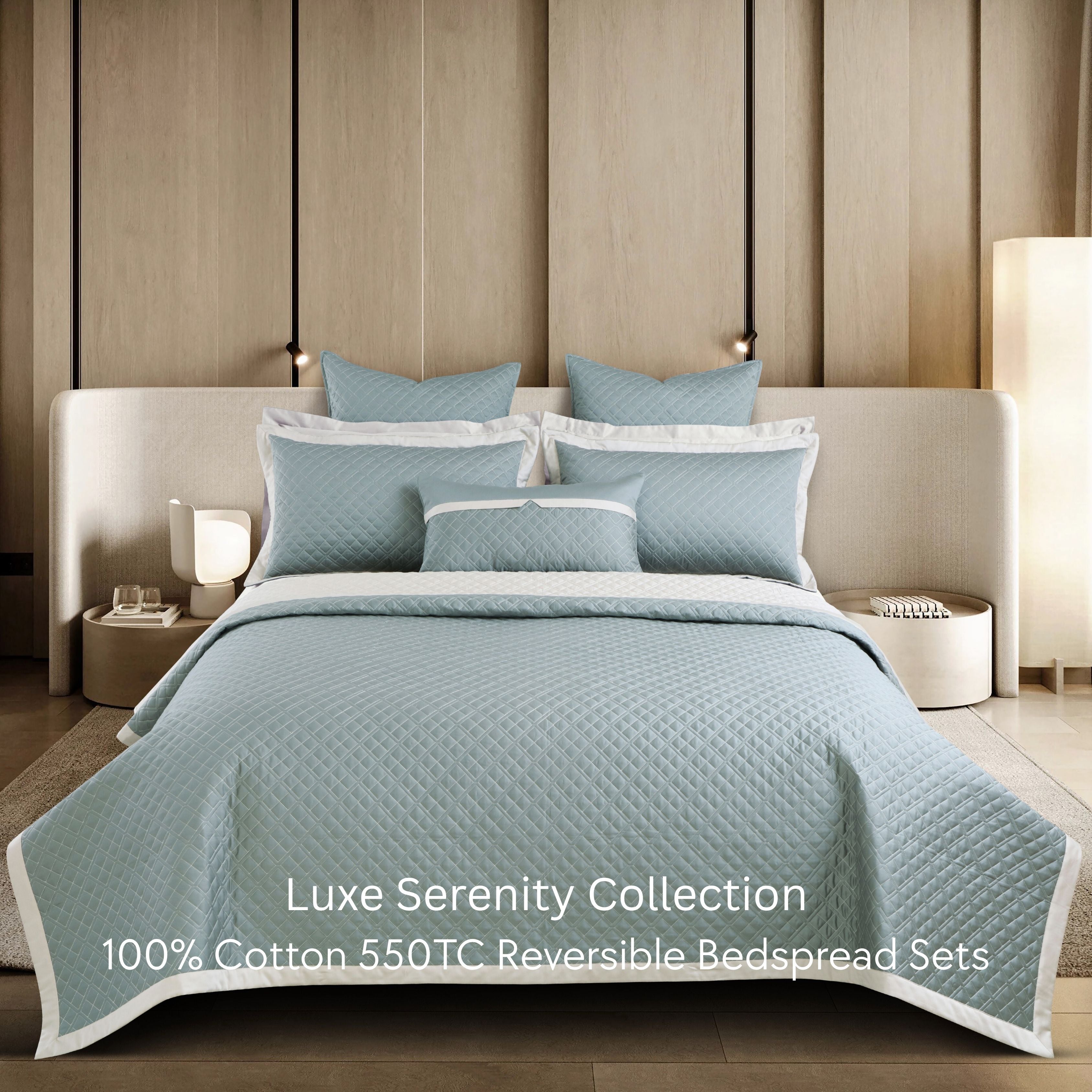 Malako Luxe: Serenity 550 TC 100% Cotton Olive Green & Beige Solid King Size Reversible Bedspread Set