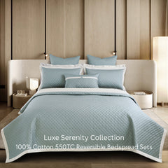 Malako Luxe: Serenity 550 TC 100% Cotton Olive Green & Beige Solid King Size Reversible Bedspread Set