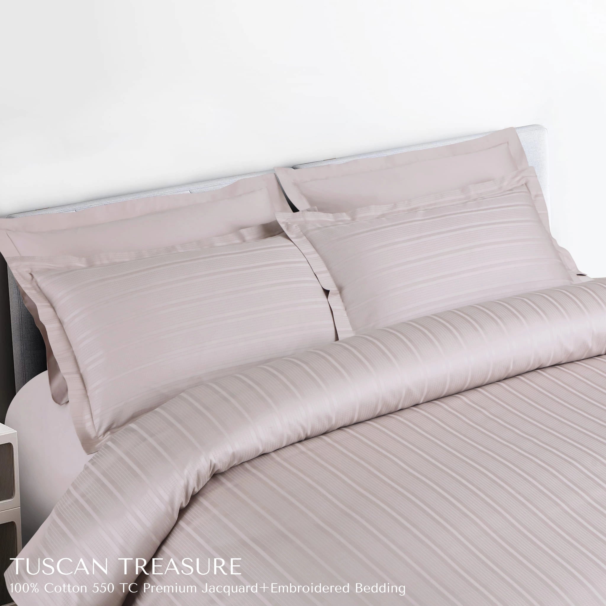 Malako Tuscan Treasure Striped Jacquard Almond Beige 550 TC 100% Cotton King Size Bedding