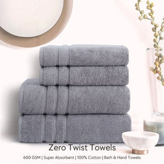 Malako Grey 100% Cotton Zero Twist Towel (600GSM)