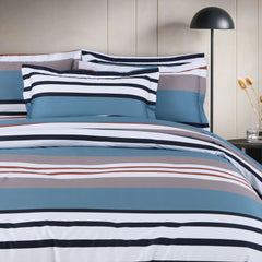 Malako Sion 100% Cotton Taupe & Blue Striped King Size Bedding