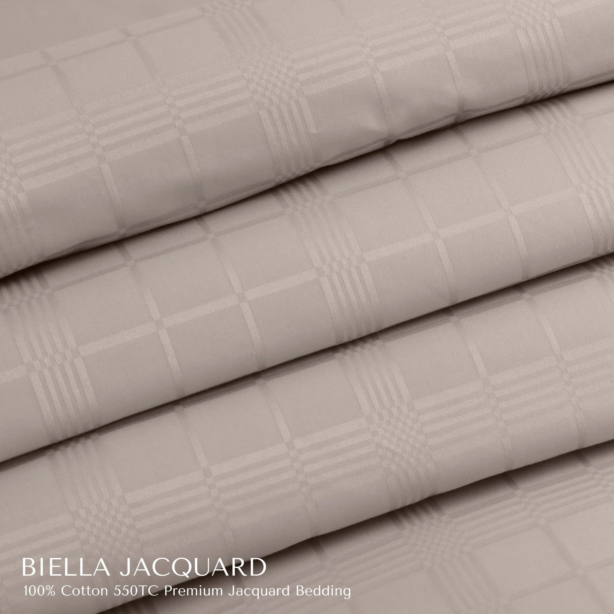 Malako Biella Jacquard Beige Checks 550 TC 100% Cotton King Size Duvet Cover Set