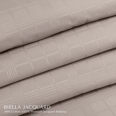 Malako Biella Jacquard Beige Checks 550 TC 100% Cotton King Size Duvet Cover Set