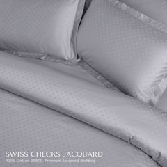 Malako Swiss Checks Jacquard Silver Grey 550 TC 100% Cotton King Size Bedding