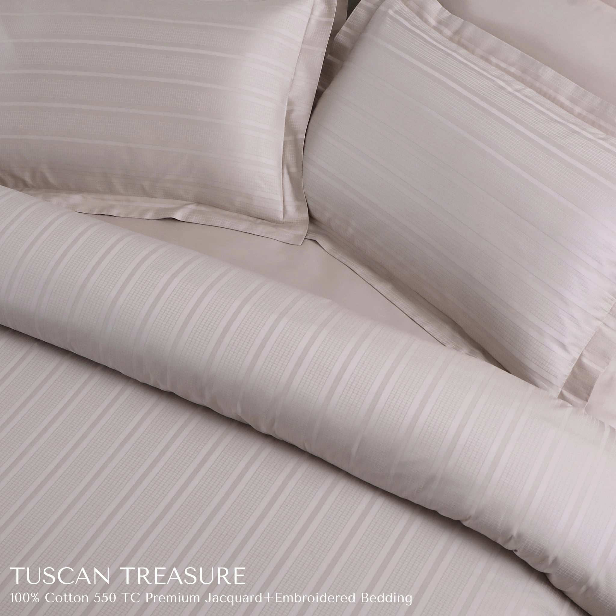 Malako Tuscan Treasure Striped Jacquard Almond Beige 550 TC 100% Cotton King Size Bedding