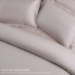 Malako Tuscan Treasure Striped Jacquard Almond Beige 550 TC 100% Cotton King Size Bedding