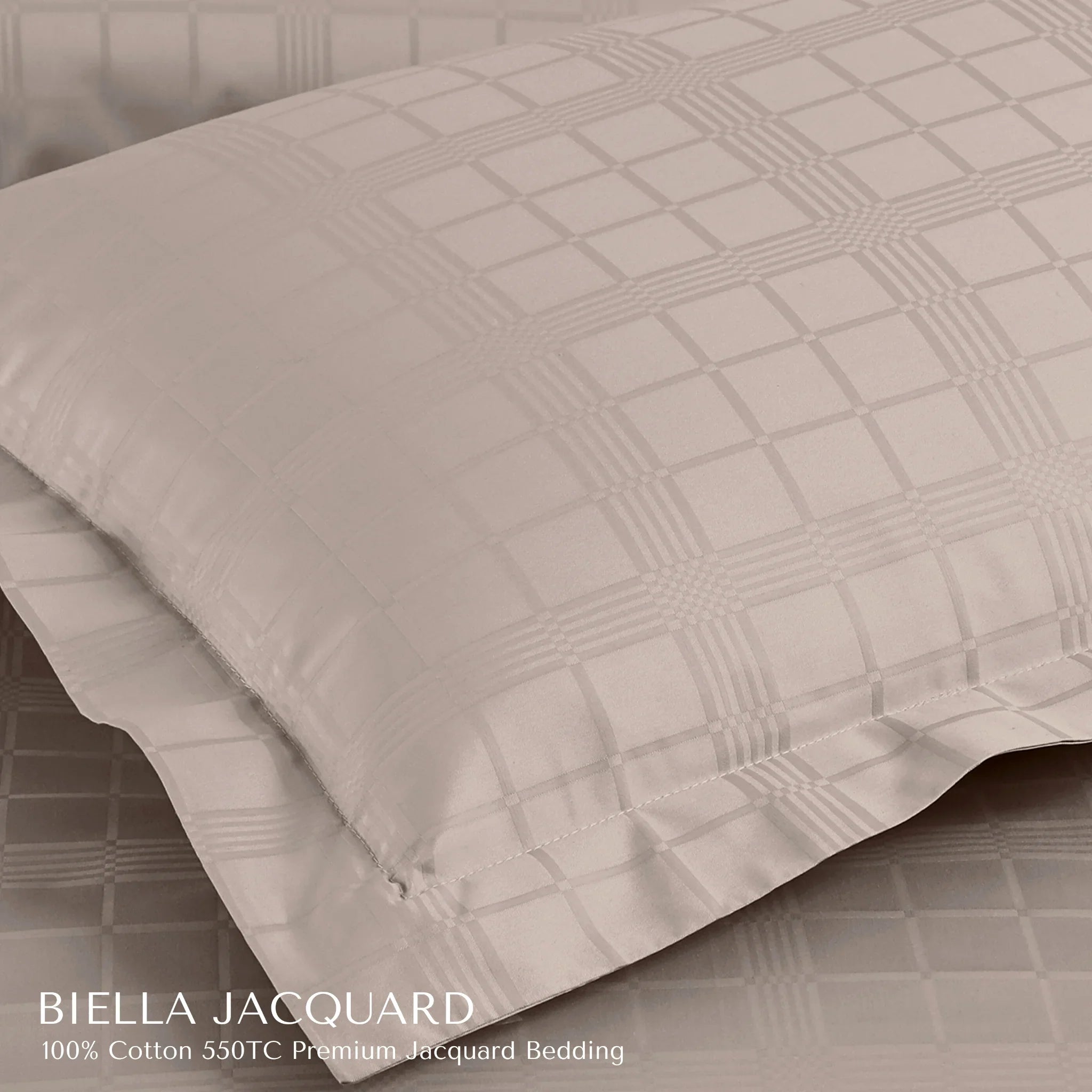 Malako Biella Jacquard Beige Checks 550 TC 100% Cotton King Size Duvet Cover Set