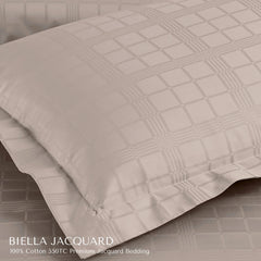 Malako Biella Jacquard Beige Checks 550 TC 100% Cotton King Size Duvet Cover Set