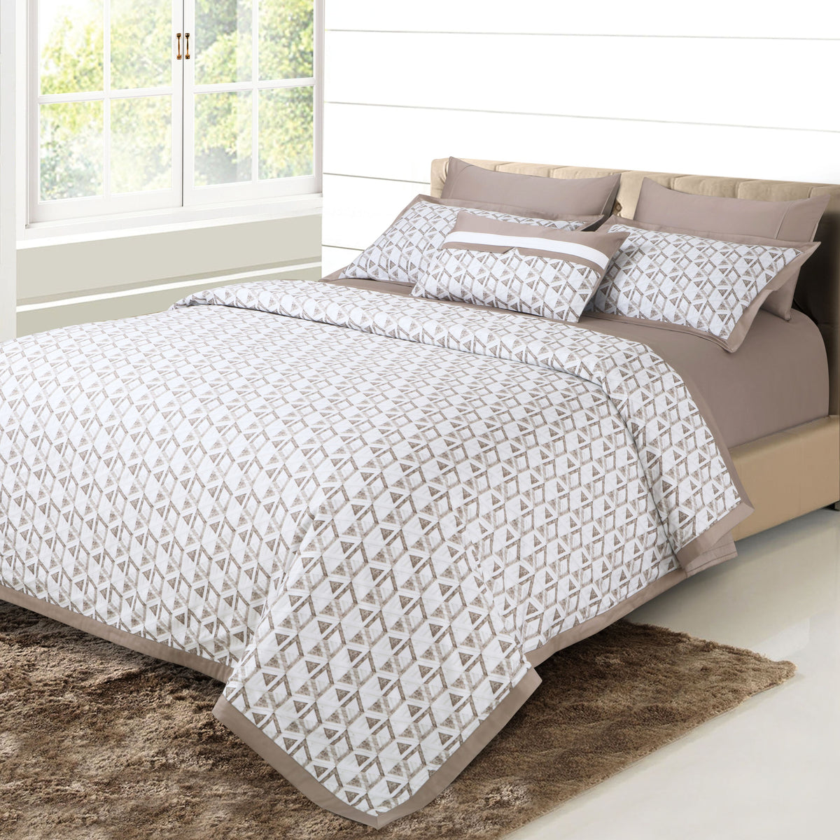 Malako Caèn 100% Cotton White & Beige Modern Abstract King Size Bedding