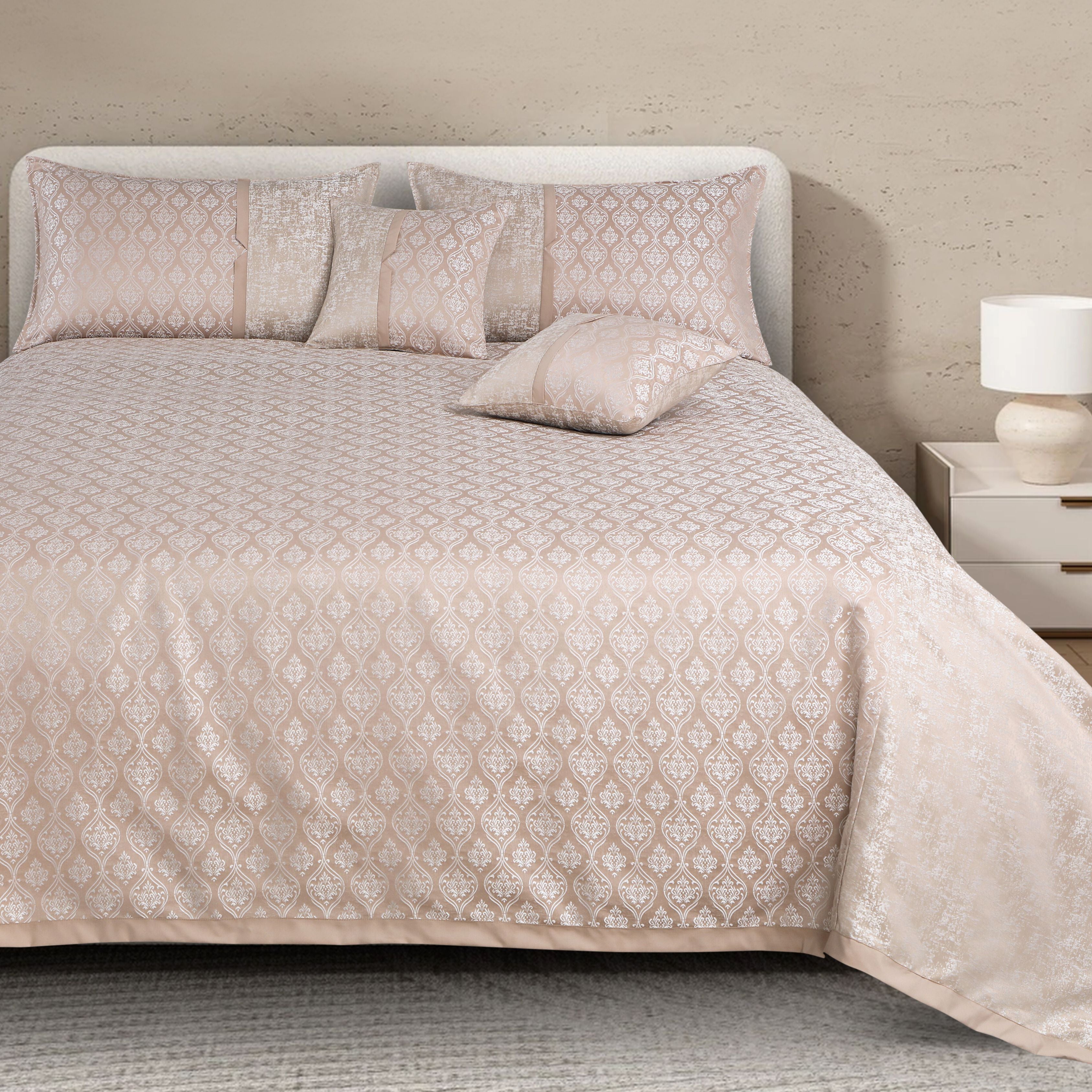 Malako Almond Beige Jacquard King Size 5 Piece Bedspread Set