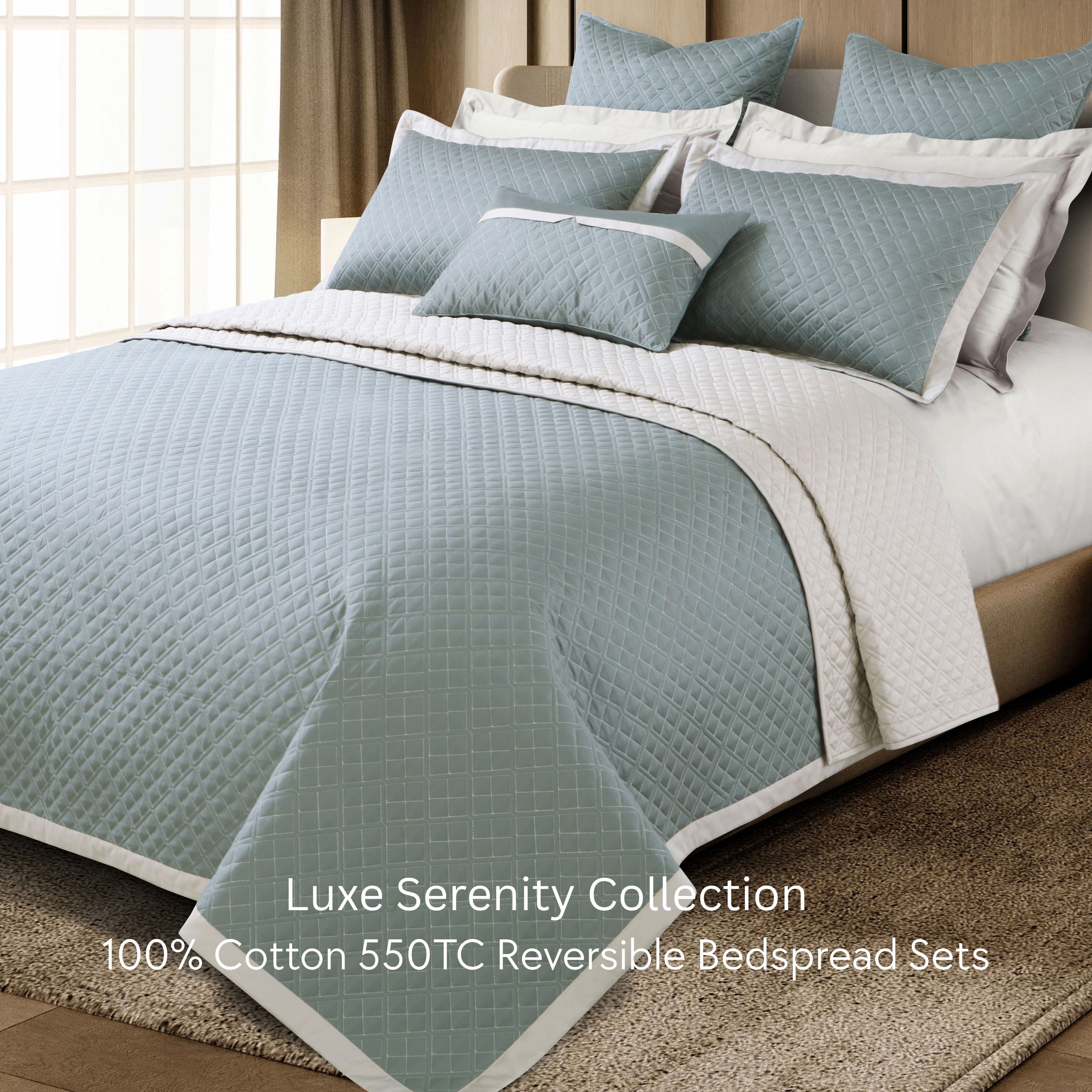 Malako Luxe: Serenity 550 TC 100% Cotton Olive Green & Beige Solid King Size Reversible Bedspread Set