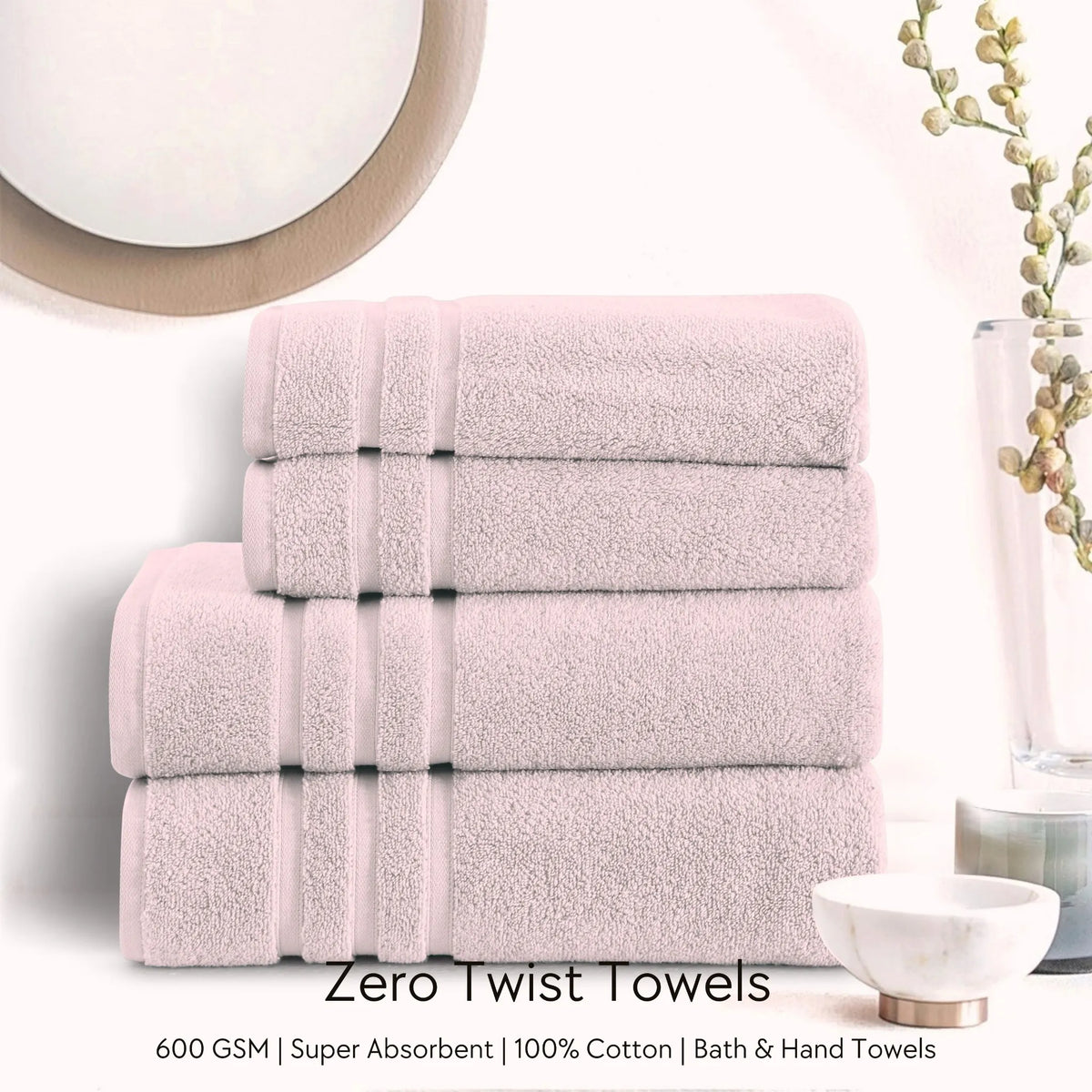 Malako Peach 100% Cotton Zero Twist Towel (600GSM)