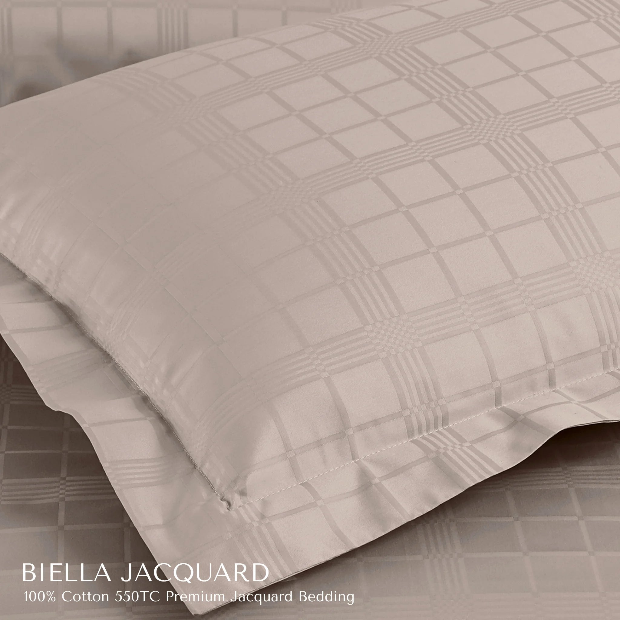 Malako Biella Jacquard Beige Checks 550 TC 100% Cotton King Size Bedding