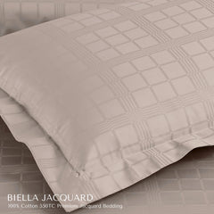 Malako Biella Jacquard Beige Checks 550 TC 100% Cotton King Size Bedding