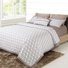 Malako Caèn 100% Cotton White & Beige Modern Abstract 7 Piece Flannel Dohar Set