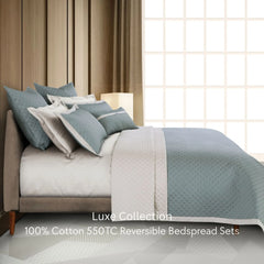Malako Luxe 550 TC 100% Cotton Olive Green & Beige Solid King Size Reversible Bedspread Set