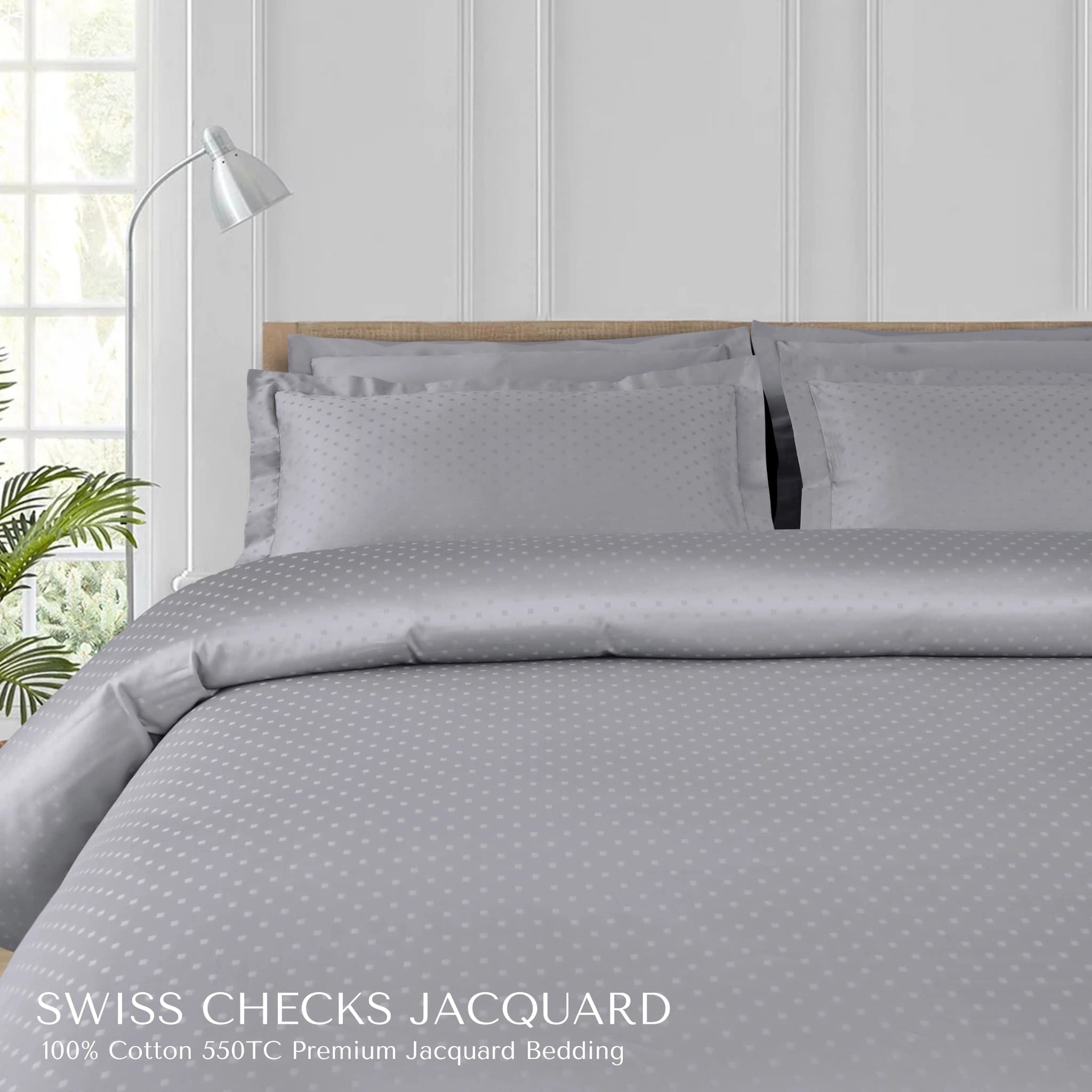 Malako Swiss Checks Jacquard 550 TC 100% Cotton King Size Bedding