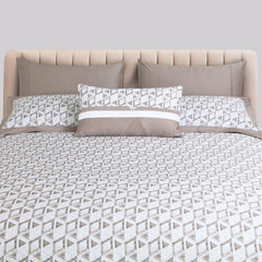 Malako Caèn 100% Cotton White & Beige Modern Abstract 7 Piece Flannel Dohar Set