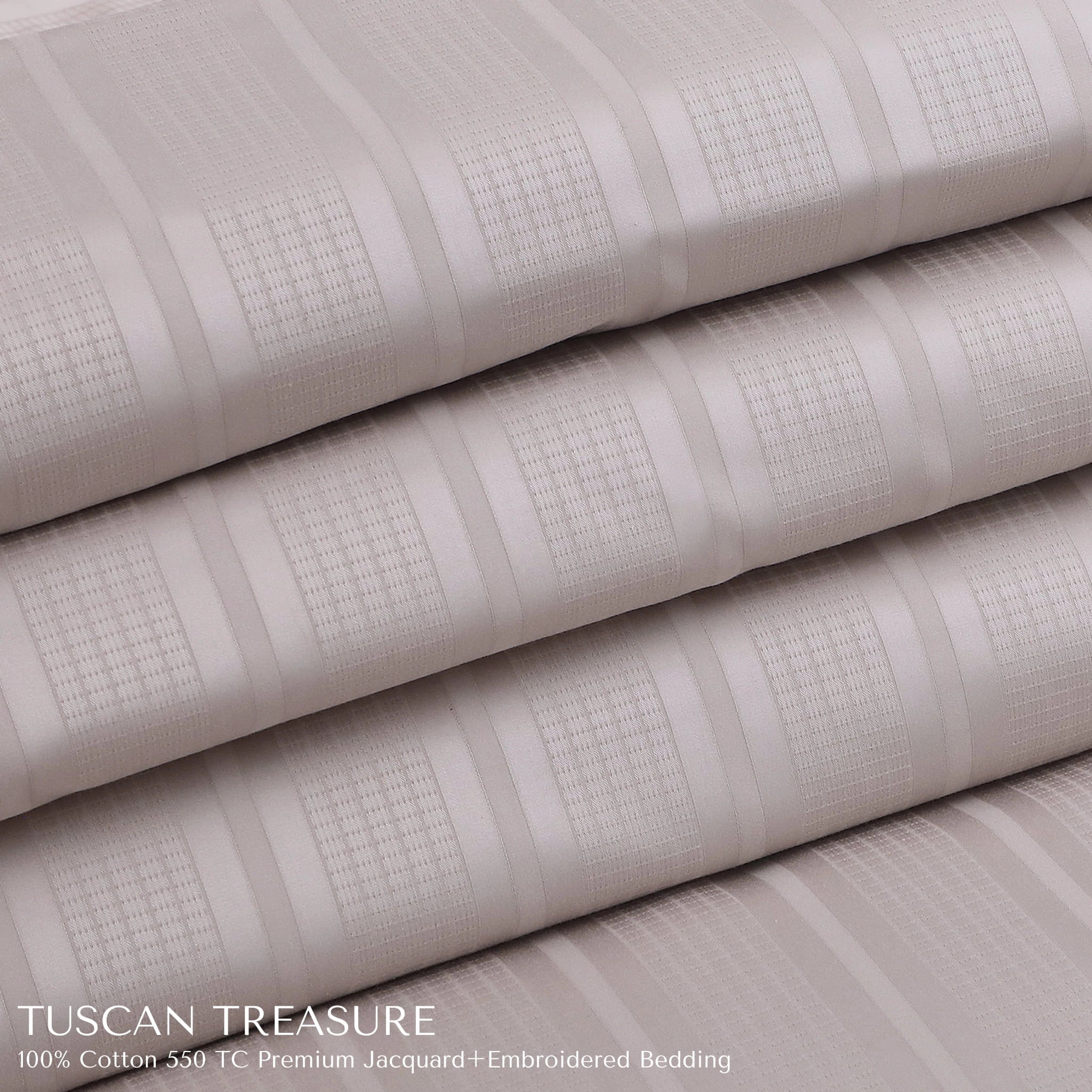 Malako Tuscan Treasure Striped Jacquard Almond Beige 550 TC 100% Cotton King Size Bedding