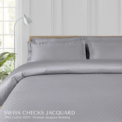 Malako Swiss Checks Jacquard Silver Grey 550 TC 100% Cotton King Size Bedding