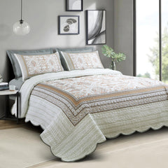 Malako Heritage Weave 100% Cotton Olive Beige Ethnic King Size Quilted Bedspread Set