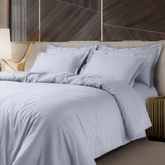Malako Lyon Jacquard Silver Grey Checks 100% Cotton King Size Bed Sheet with 2 Pillow Covers