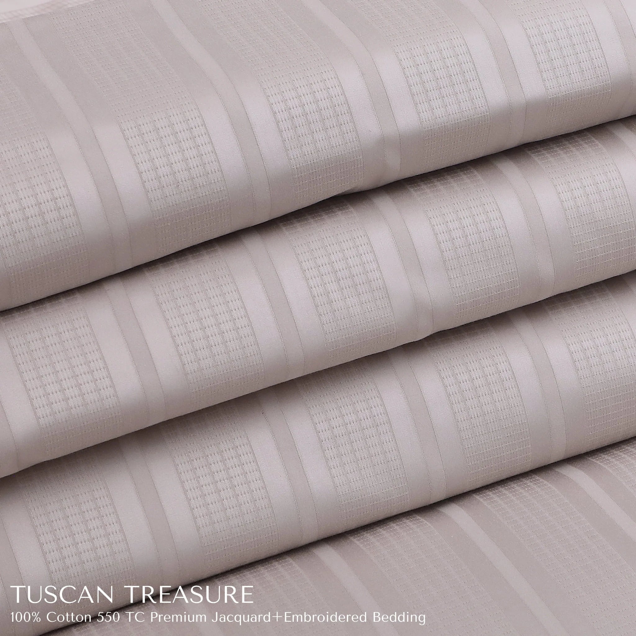 Malako Tuscan Treasure Striped Jacquard Almond Beige 550 TC 100% Cotton King Size Duvet Cover Set
