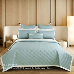 Malako Luxe 550 TC 100% Cotton Olive Green & Beige Solid King Size Reversible Bedspread Set