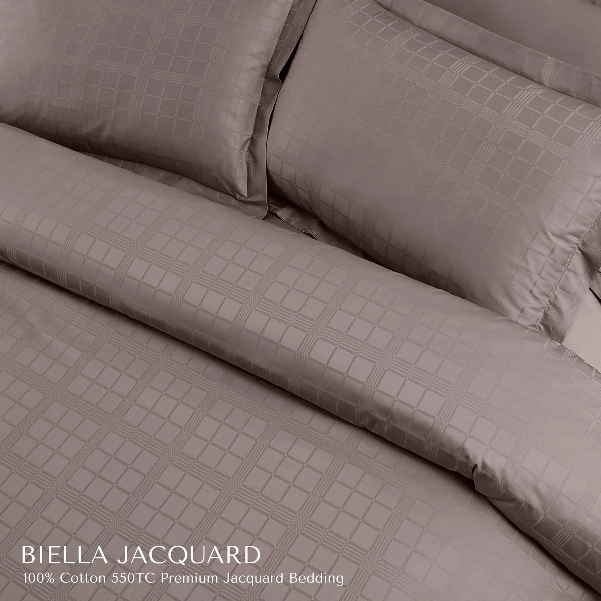 Malako Biella Jacquard Taupe Brown Checks 550 TC 100% Cotton King Size Duvet Cover Set