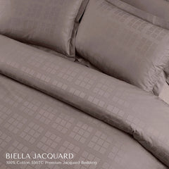 Malako Biella Jacquard Taupe Brown Checks 550 TC 100% Cotton King Size Duvet Cover Set