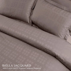 Malako Biella Jacquard Taupe Brown Checks 550 TC 100% Cotton King Size Bedding