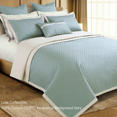 Malako Luxe 550 TC 100% Cotton Olive Green & Beige Solid King Size Reversible Bedspread Set