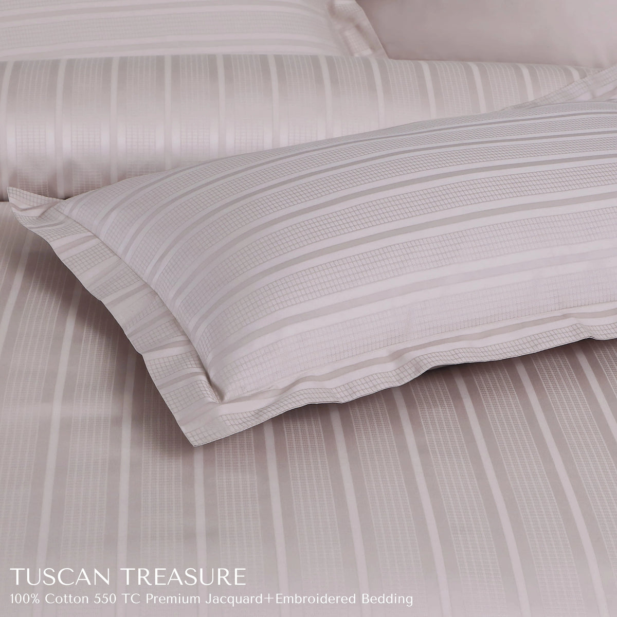 Malako Tuscan Treasure Striped Jacquard Almond Beige 550 TC 100% Cotton King Size Bedding