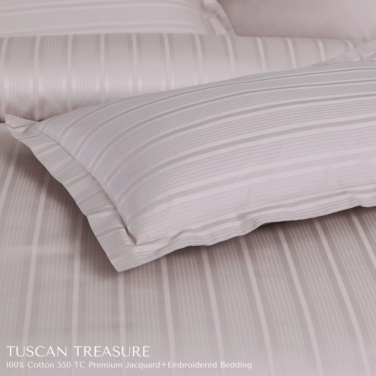 Malako Tuscan Treasure Striped Jacquard Almond Beige 550 TC 100% Cotton King Size Duvet Cover Set
