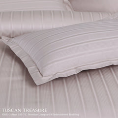 Malako Tuscan Treasure Striped Jacquard Almond Beige 550 TC 100% Cotton King Size Duvet Cover Set