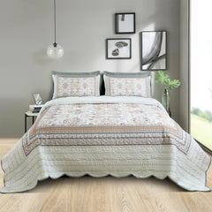 Malako Heritage Weave 100% Cotton Olive Beige Ethnic King Size Quilted Bedspread Set