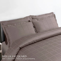 Malako Biella Jacquard Taupe Brown Checks 550 TC 100% Cotton King Size Bedding
