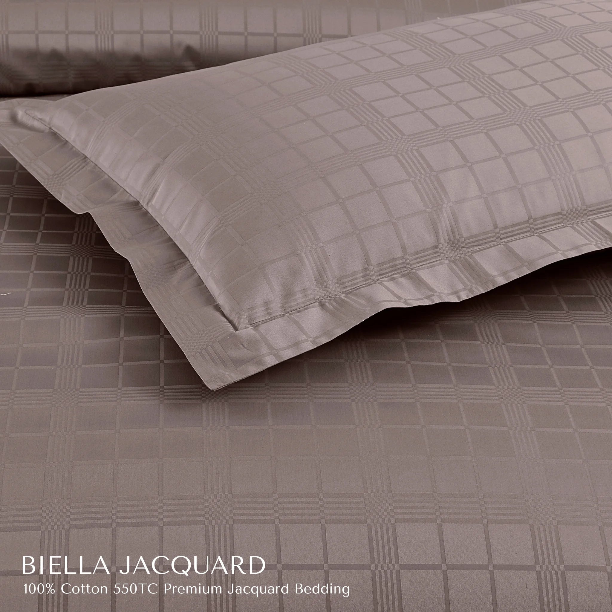 Malako Biella Jacquard Taupe Brown Checks 550 TC 100% Cotton King Size Bedding