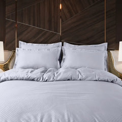 Malako Lyon Jacquard Silver Grey Checks 100% Cotton King Size Bed Sheet with 2 Pillow Covers
